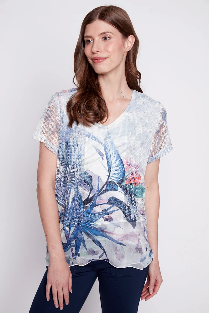 Tropical print burnout top