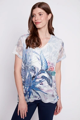 Tropical print burnout top