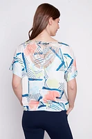 Tie front abstract print top