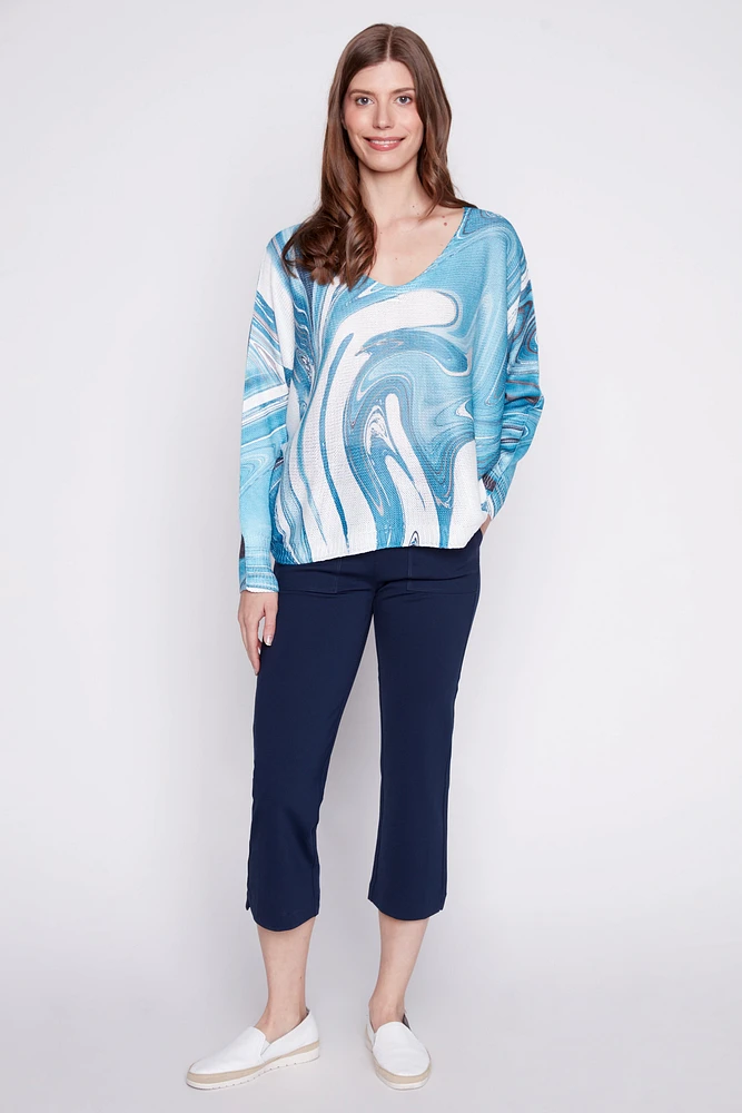 Abstract print knit sweater