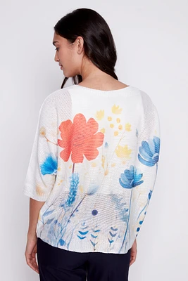 Floral print knit sweater