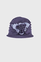 Boiled wool hat with pleats and two tone flower