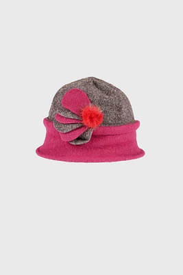 Two tone boiled wool cloche with flower