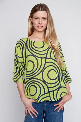 Abstract circles cotton gauze top