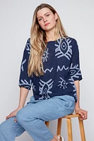 Abstract eyes cotton gauze top