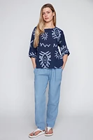 Abstract eyes cotton gauze top