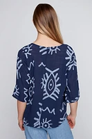 Abstract eyes cotton gauze top
