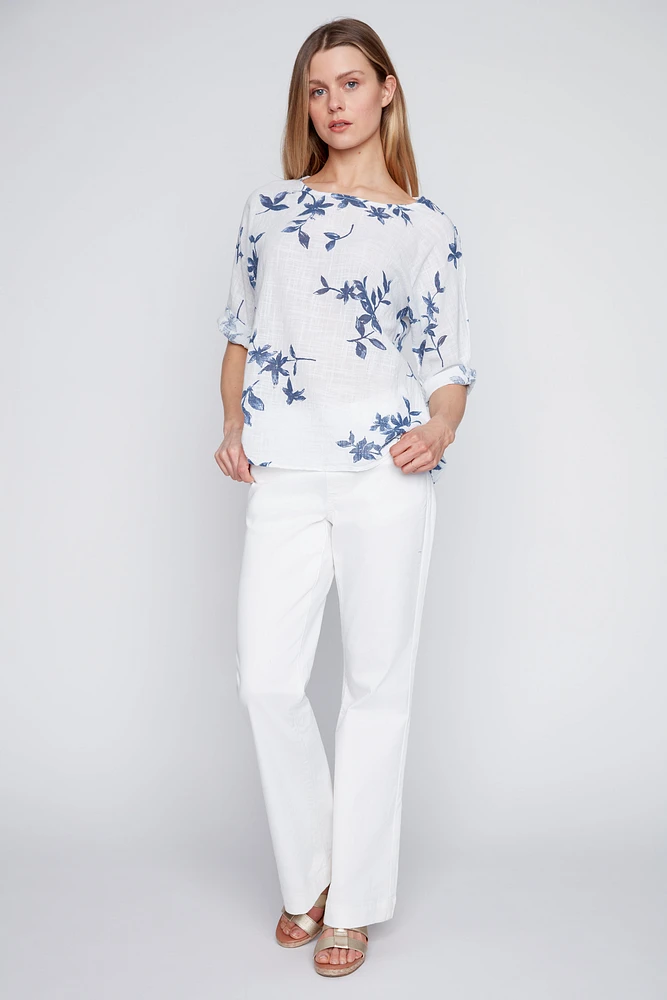 Floral cotton gauze top