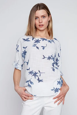Floral cotton gauze top
