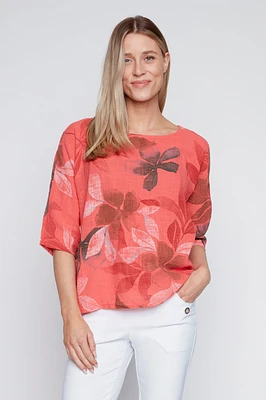 Large floral print cotton gauze top