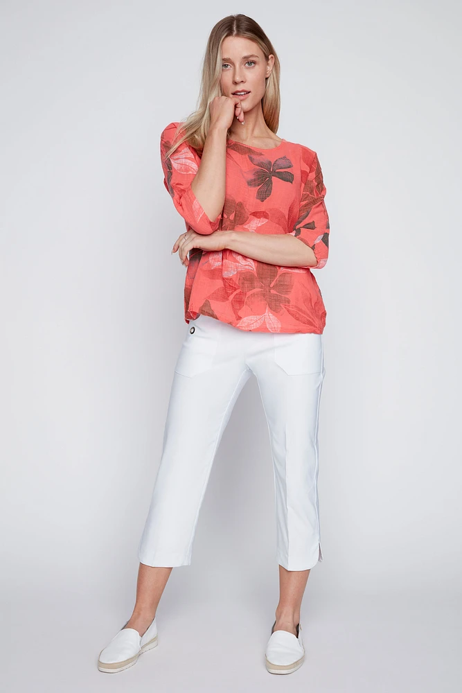 Large floral print cotton gauze top