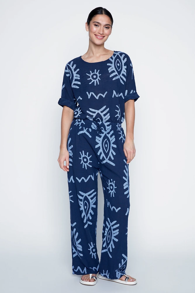 Le pantalon en coton imprimé à enfiler