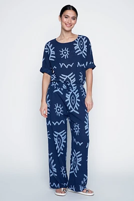 Pull on printed cotton pant