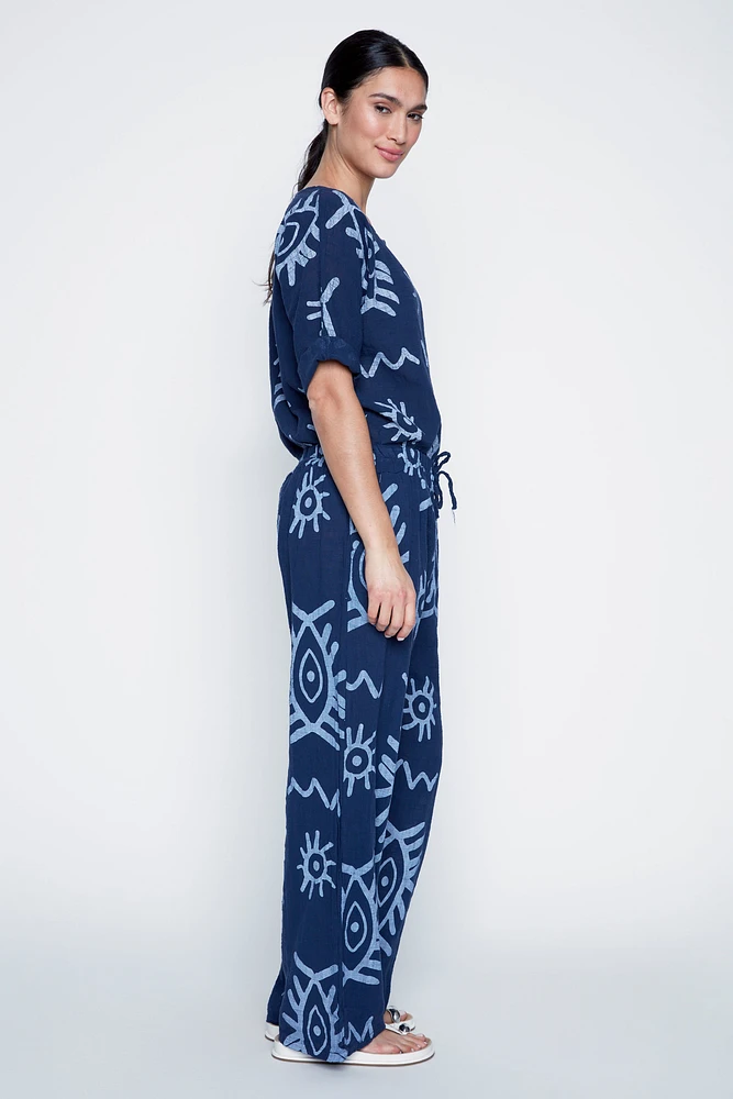 Le pantalon en coton imprimé à enfiler