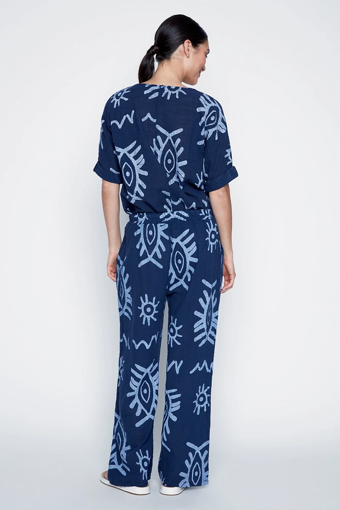 Le pantalon en coton imprimé à enfiler