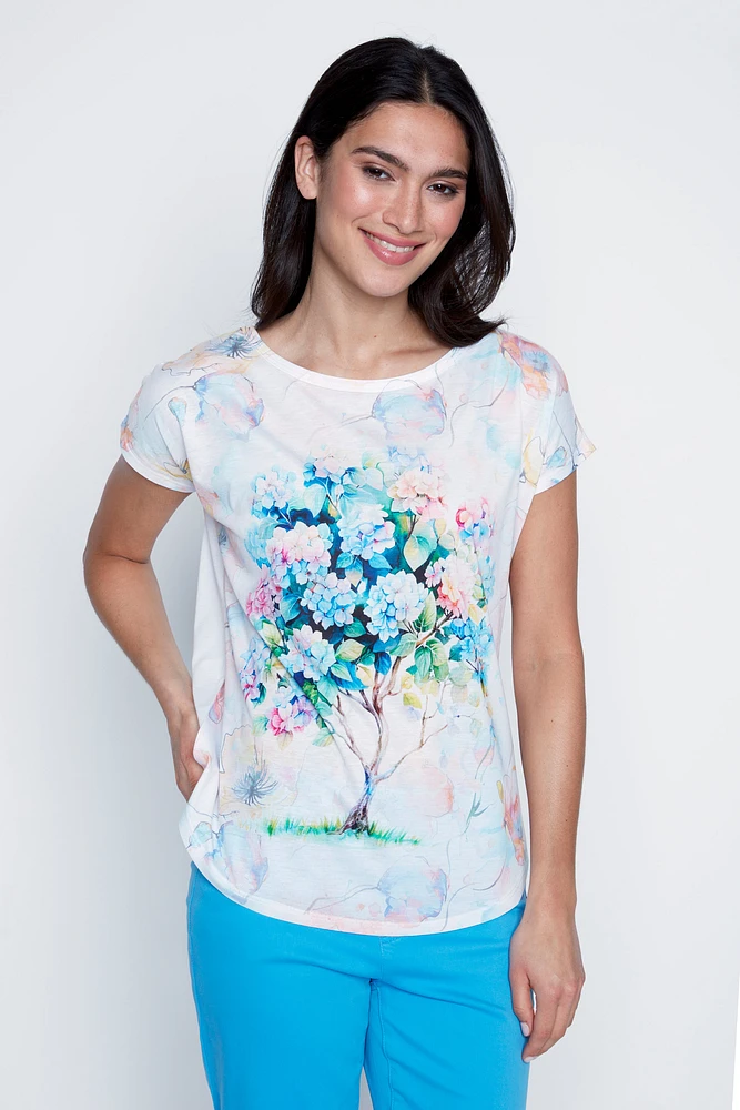 Colorful hydrangea tree print t-shirt