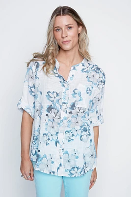 La blouse en gaze de coton imprimé fleuri