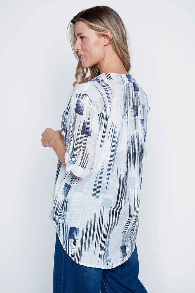 La blouse en gaze de coton à imprimé lignes abstraites