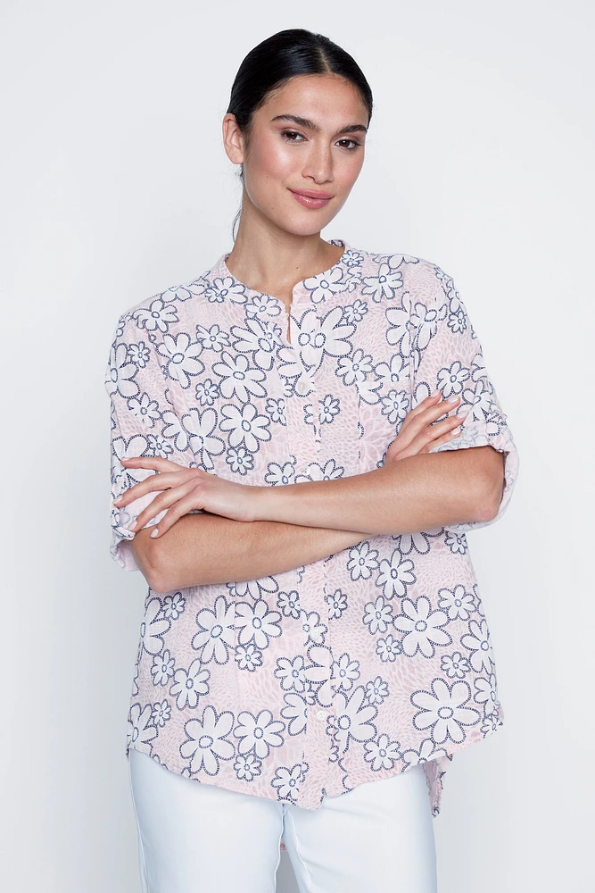 La blouse en gaze de coton imprimé marguerites