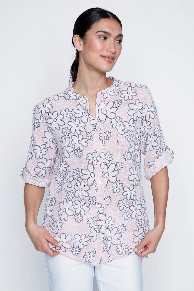 La blouse en gaze de coton imprimé marguerites