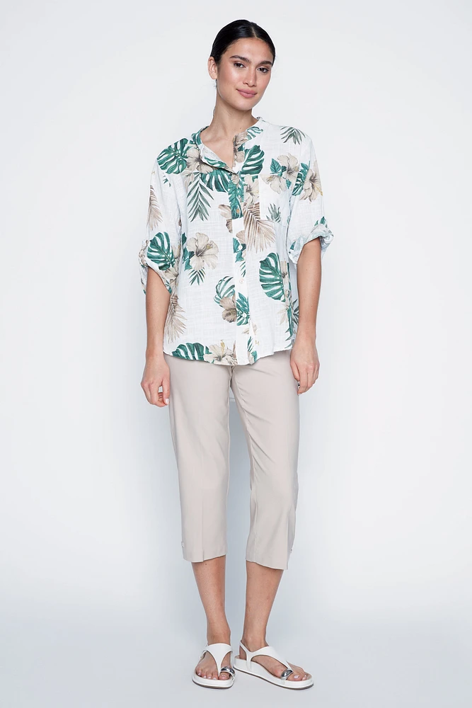 La blouse en gaze de coton à imprimé tropical
