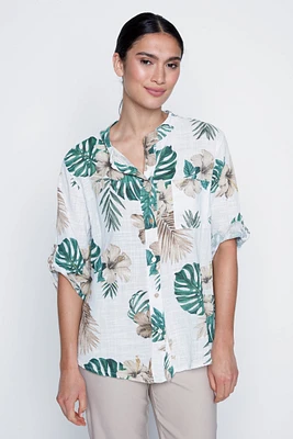 Tropical print cotton gauze blouse