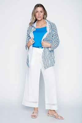Le cardigan gaze de coton à rayures et imprimé marguerites