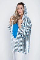 Le cardigan gaze de coton à rayures et imprimé marguerites