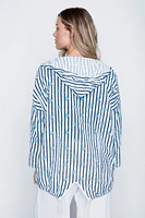 Le cardigan gaze de coton à rayures et imprimé marguerites