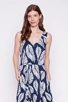 Hi-lo leaf print jersey dress