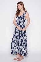 Hi-lo leaf print jersey dress