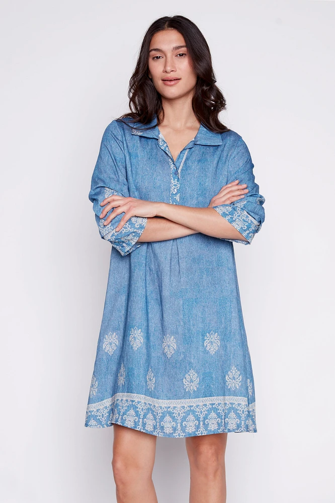 Henley border print dress