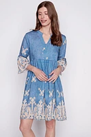 Bell sleeve border print dress