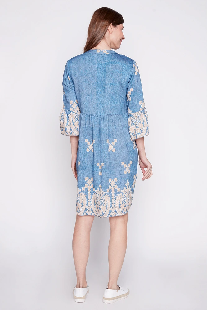 Bell sleeve border print dress