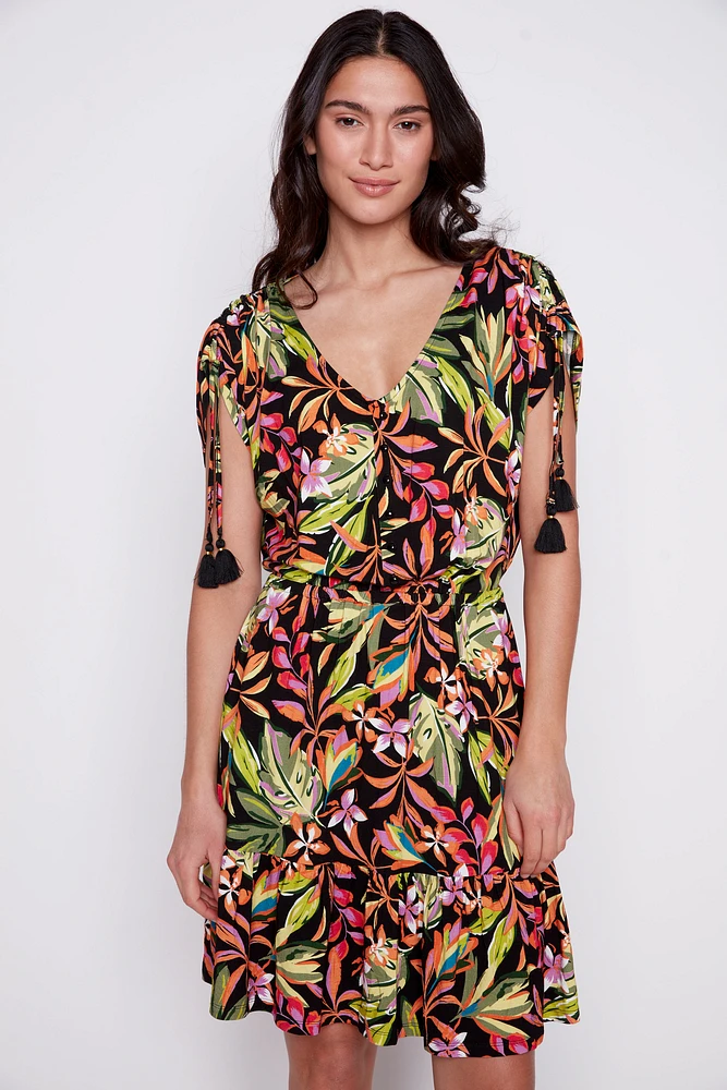 Tropical print jersey dress