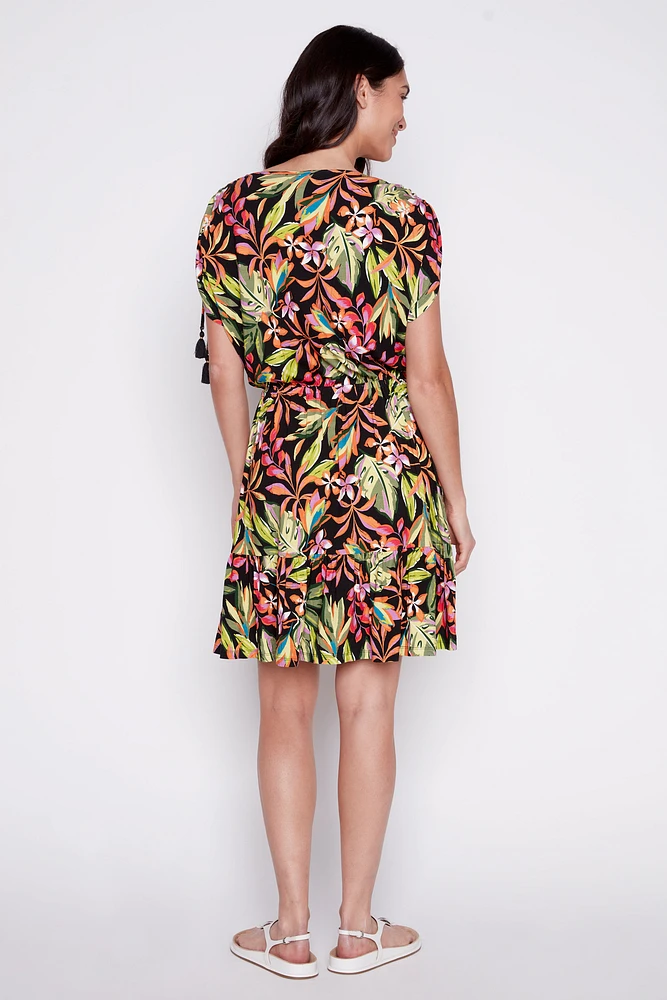 Tropical print jersey dress