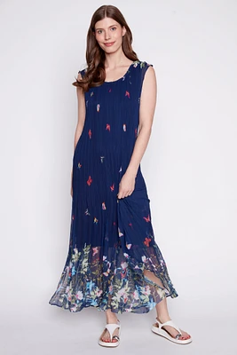 Pleated butterflies border maxi dress