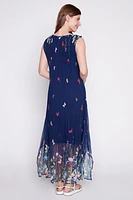 Pleated butterflies border maxi dress