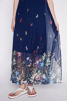 Pleated butterflies border maxi dress