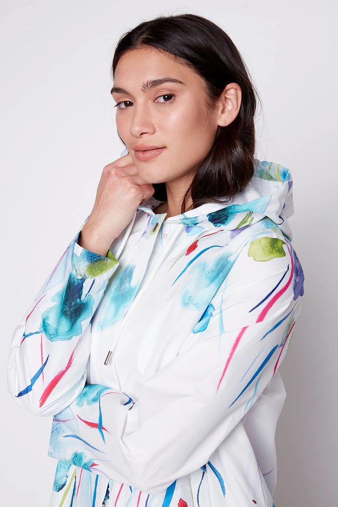 Floral border print raincoat