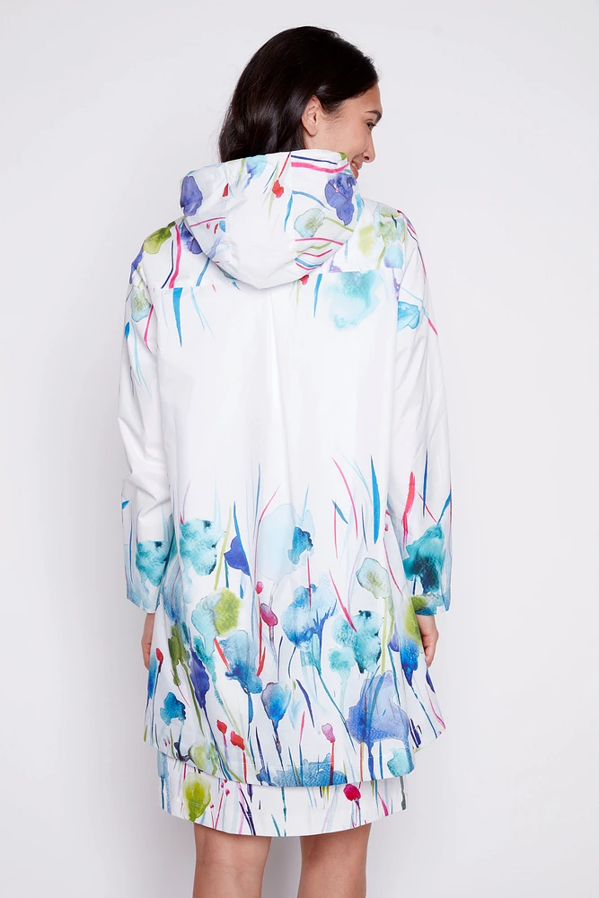 Floral border print raincoat