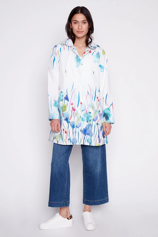 Floral border print raincoat