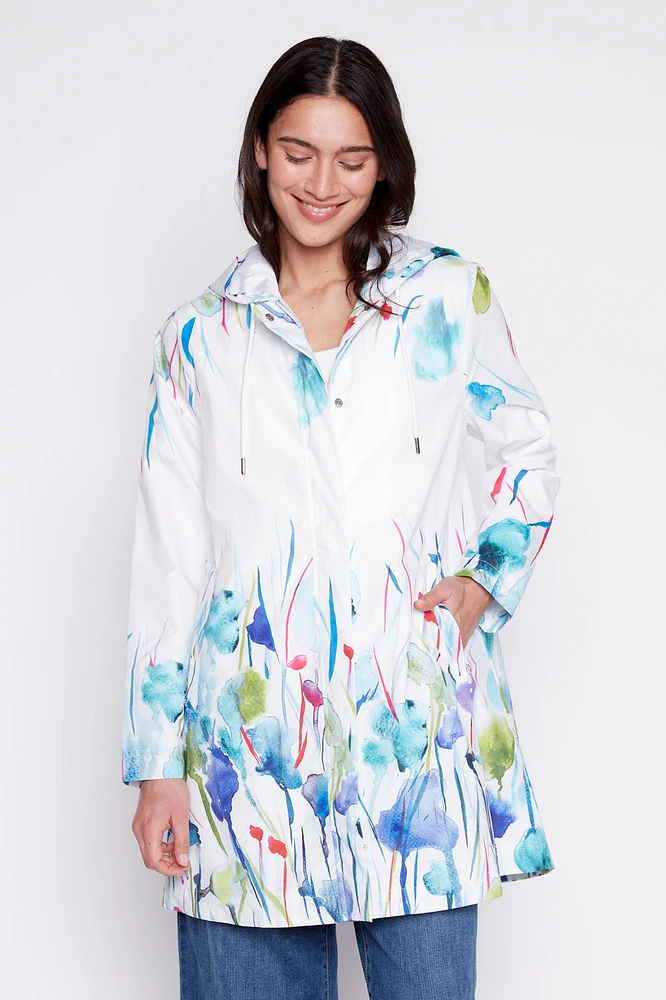 Floral border print raincoat