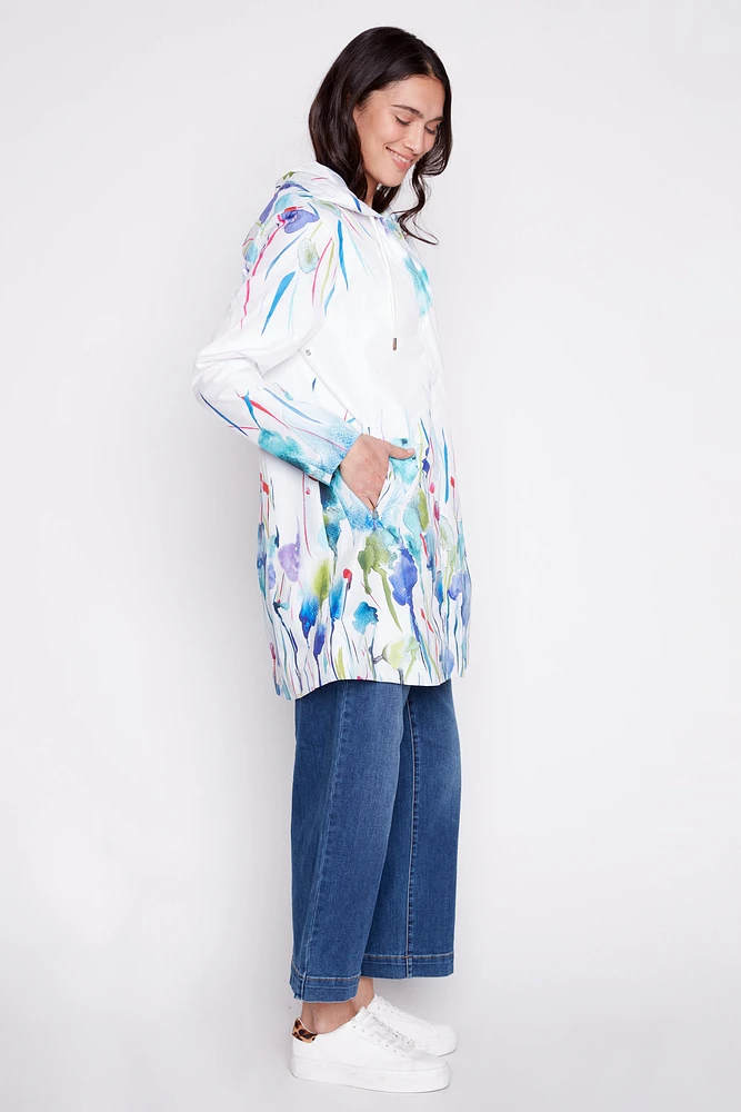 Floral border print raincoat