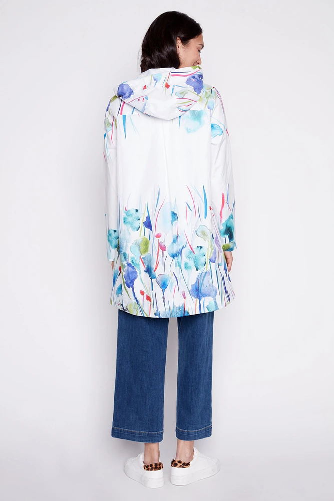 Floral border print raincoat