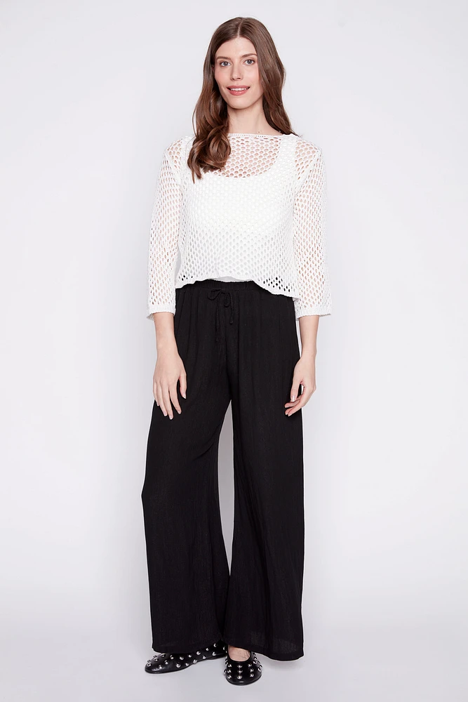 Wide leg crinkle pant