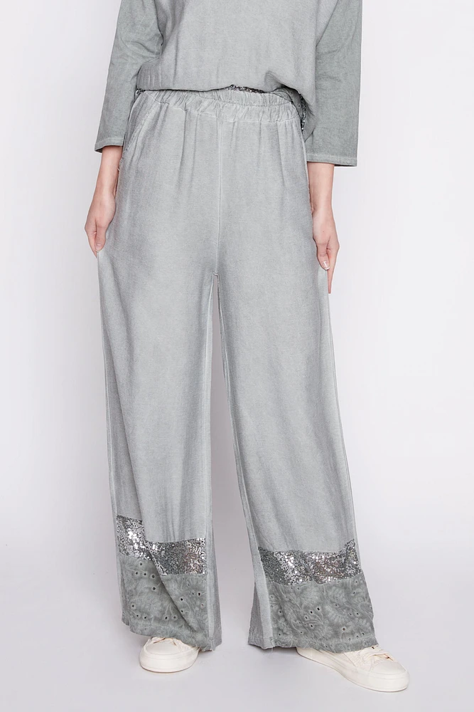 Palazzo pant with sequin and eyelet detail