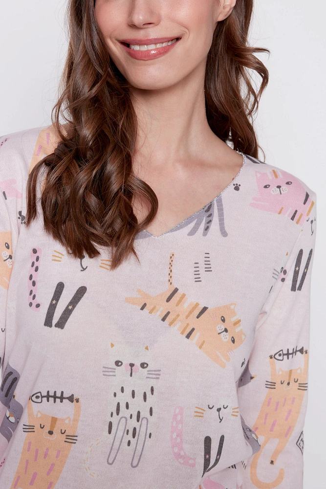 Colorful cats print top