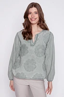 Floral embroidery cotton blouse