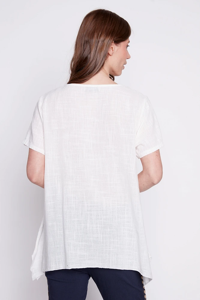 Stripe heart cotton gauze tunic